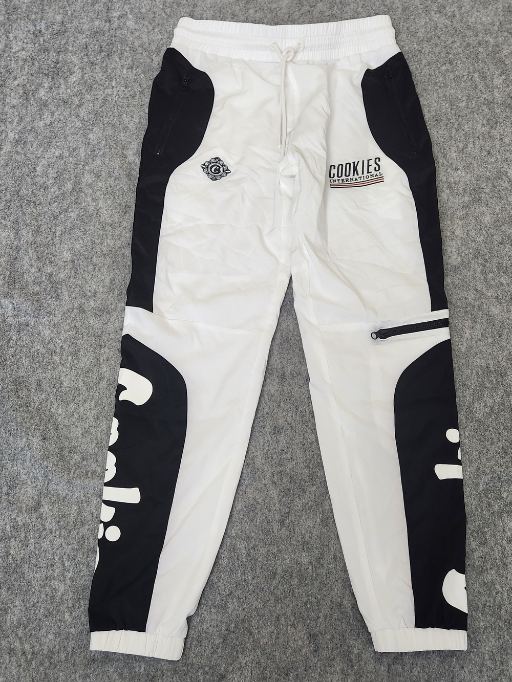 Cookies Colorblock Jogger Pants Men's M Black White Drawstring Zip Pockets Y2K